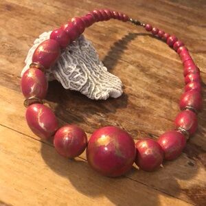 Vintage Wood bead necklace in sorbet pink & gold